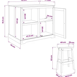 vidaXL Keuken Eiland Set 3 st Honing Wax 112 x 77 x 91,5 cm