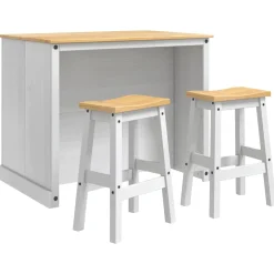 vidaXL Keuken Eiland Set 3 st Wit en Honing Was 112 x 77 x 91,5 cm