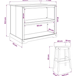 vidaXL Keuken Eiland Set 3 st Wit en Honing Was 112 x 77 x 91,5 cm