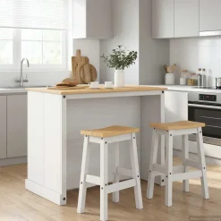 vidaXL Keuken Eiland Set 3 st Wit en Honing Was 112 x 77 x 91,5 cm