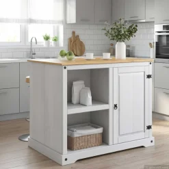 vidaXL Keuken Eiland Set Wit en Honing Was 112 x 77 x 91,5 cm