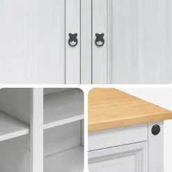 vidaXL Keuken Eiland Set Wit en Honing Was 112 x 70 x 91,5 cm