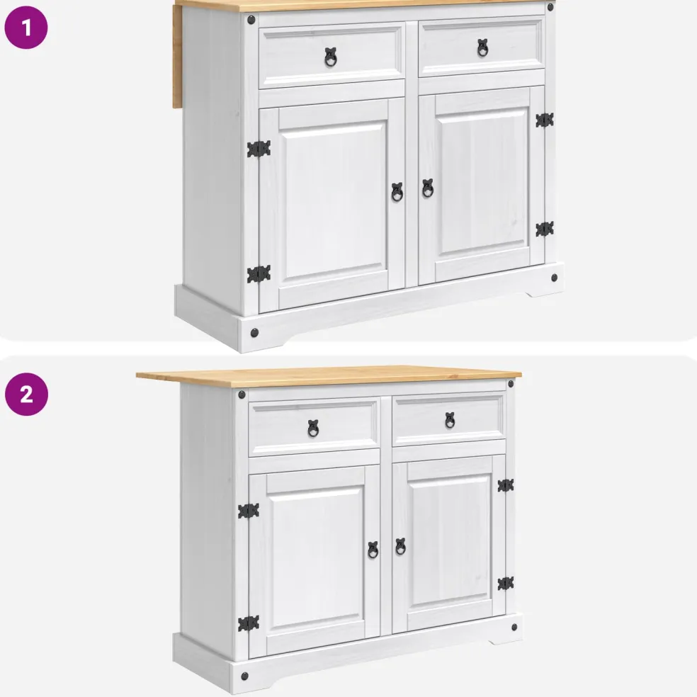 vidaXL Keuken Eiland Set Wit en Honing Was 112 x 70 x 91,5 cm