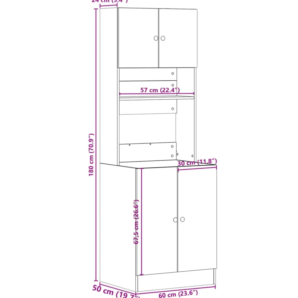 vidaXL Keukenkast 60x50x180 cm bewerkt hout sonoma eikenkleurig