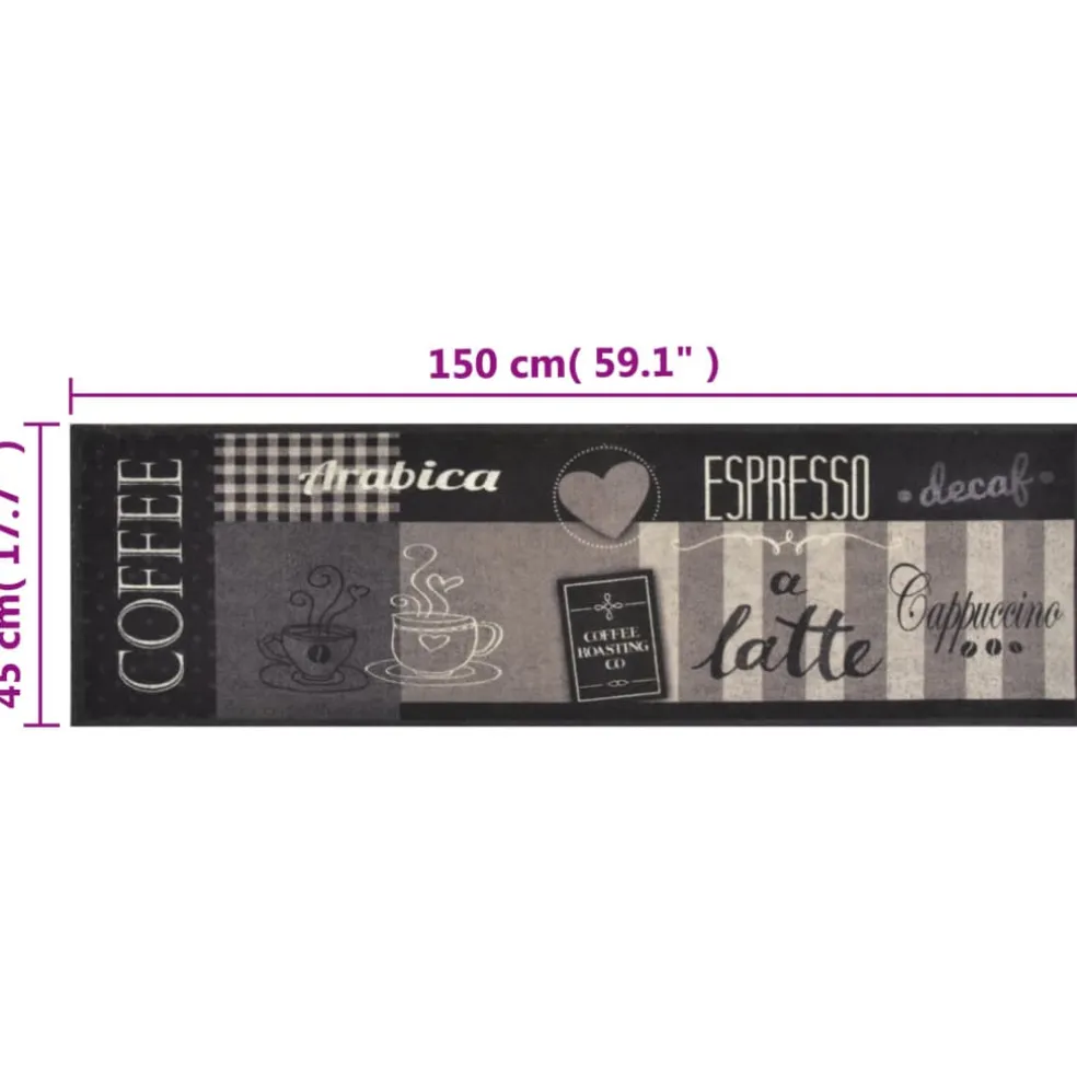 vidaXL Keukenmat wasbaar koffieprint 45x150 cm fluweel zwart