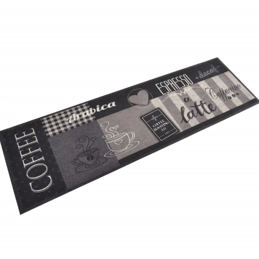 vidaXL Keukenmat wasbaar koffieprint 45x150 cm fluweel zwart