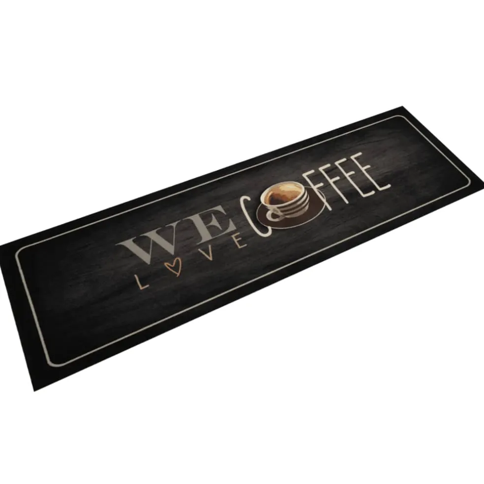 vidaXL Keukenmat wasbaar koffietekst 45x150 cm fluweel