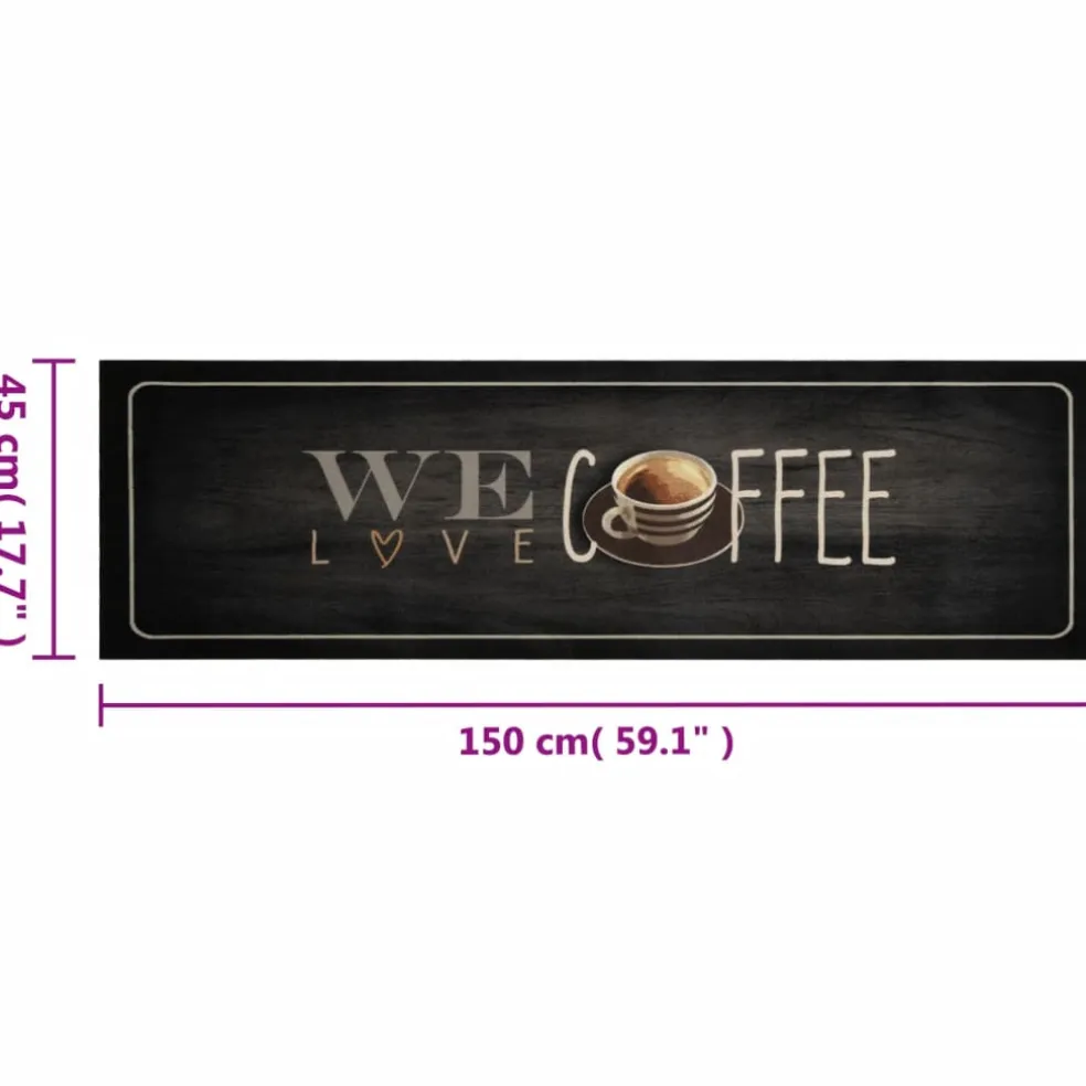 vidaXL Keukenmat wasbaar koffietekst 45x150 cm fluweel
