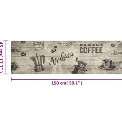 vidaXL Keukenmat wasbaar koffieprint 45x150 cm fluweel grijs