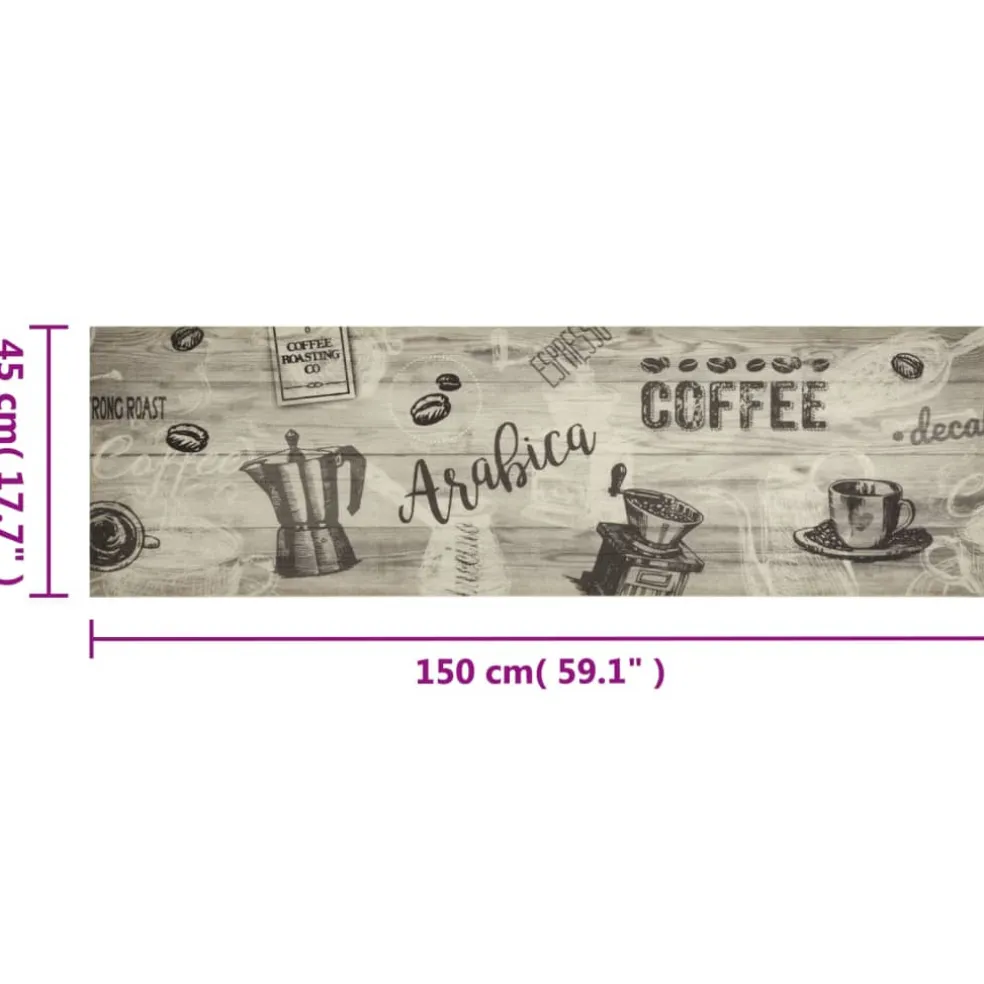 vidaXL Keukenmat wasbaar koffieprint 45x150 cm fluweel grijs