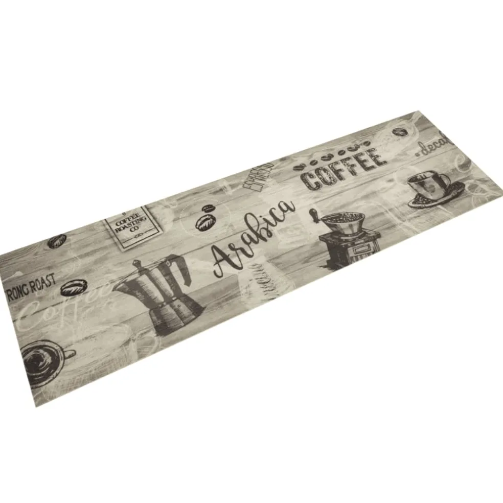 vidaXL Keukenmat wasbaar koffieprint 45x150 cm fluweel grijs