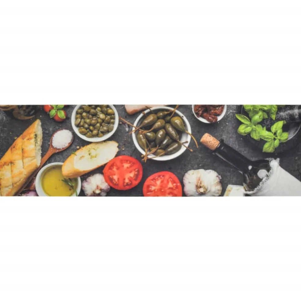 vidaXL Keukenmat wasbaar wijn- en dinerprint 45x150 cm fluweel
