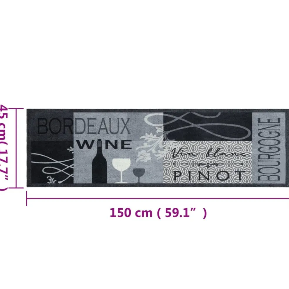 vidaXL Keukenmat wasbaar wijnprint 45x150 cm fluweel grijs