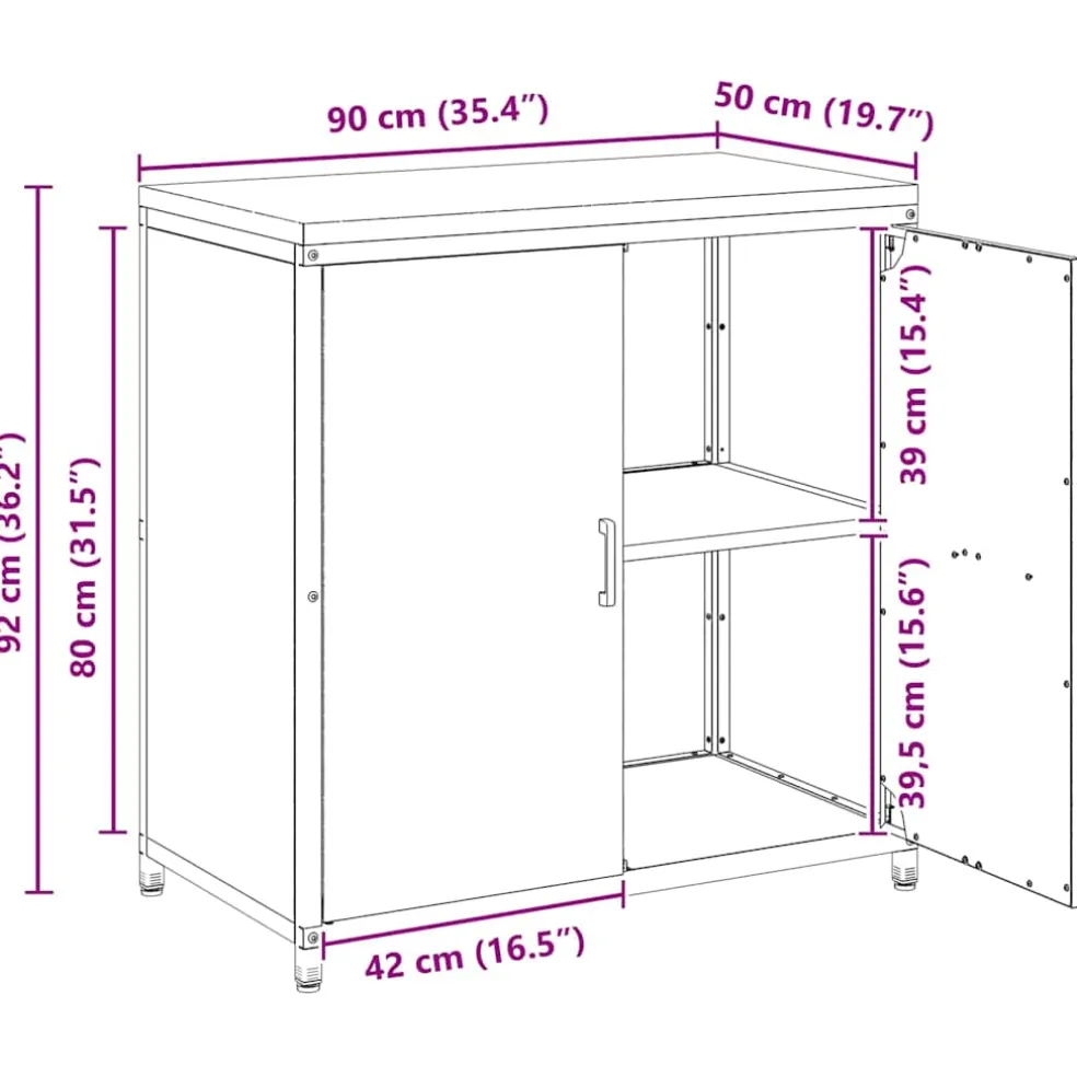 vidaXL Keukenopslag Kast HATTEM Roestig 90 x 50 x 92 cm Staal