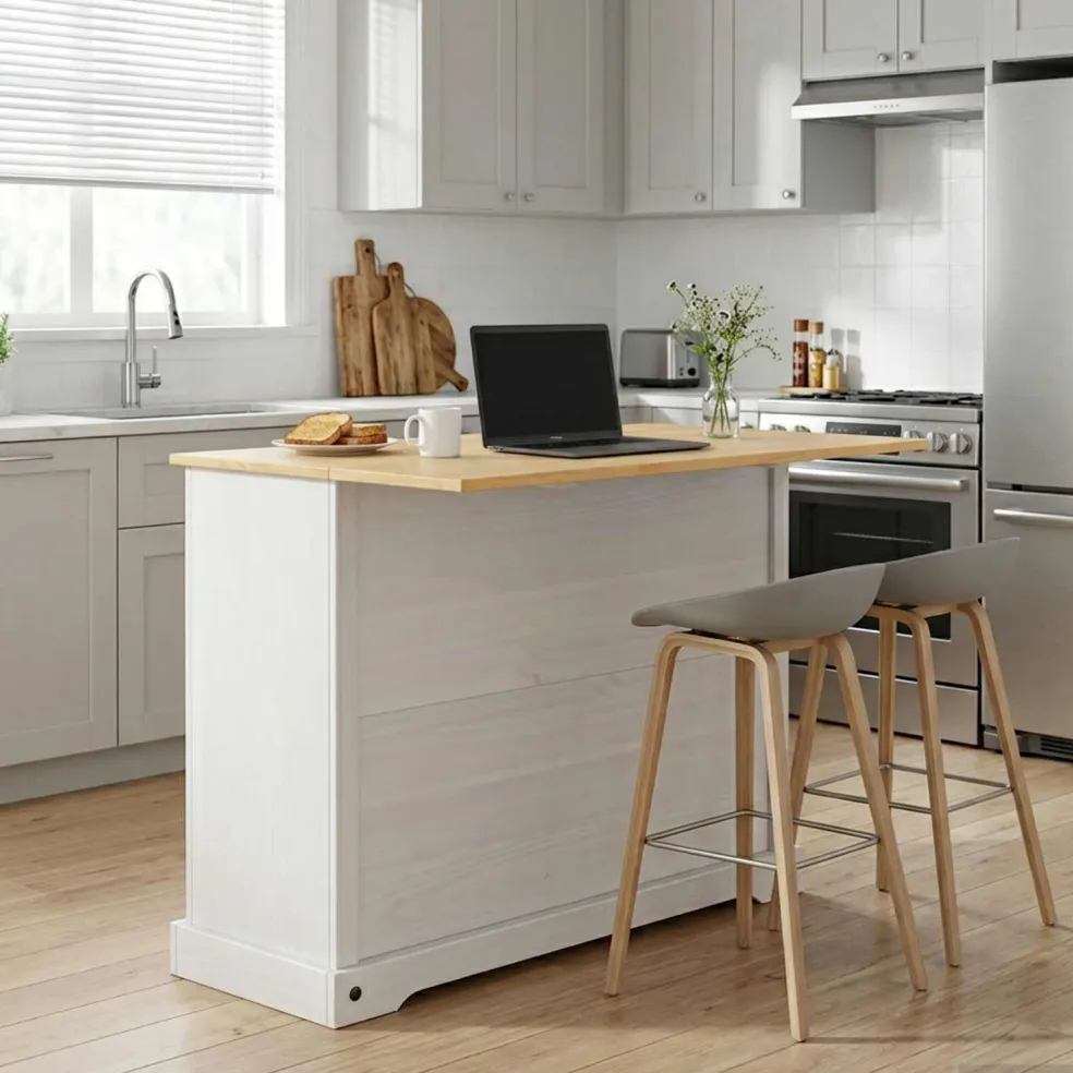 VidaXL Keukenopslag met lade Wit en Honing Was 112 x 70 x 91,5 cm