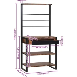 vidaXL Keukenrek Multikleur en Zwart 80 x 40 x 160 cm