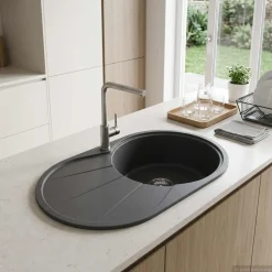 vidaXL Keukenspoelbak enkele bak Graniet 77 x 49 x 20.5 cm Grafiet