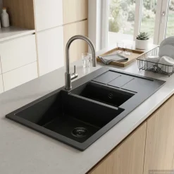 vidaXL Keukenspoelbak met dubbele bak Graniet 80 x 50 x 30.5 cm