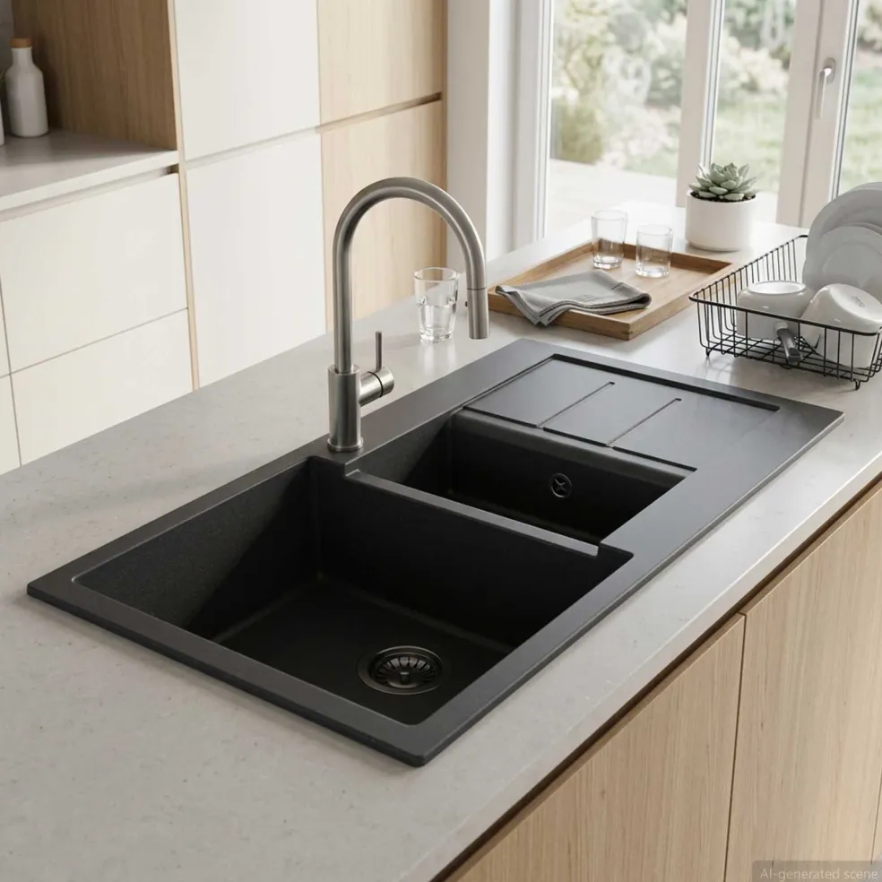 vidaXL Keukenspoelbak met dubbele bak Graniet 80 x 50 x 30.5 cm