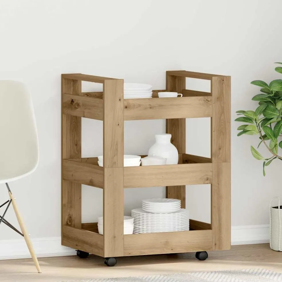 vidaXL Keuken Trolley Artisan Eiken 60 x 45 x 80 cm Bewerkt hout