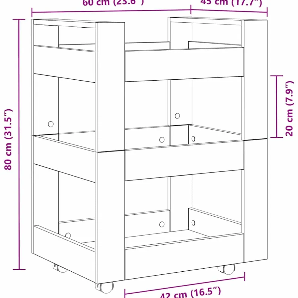 vidaXL Keuken Trolley Artisan Eiken 60 x 45 x 80 cm Bewerkt hout