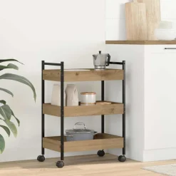 vidaXL Keuken Trolley Artisan Eiken 50 x 30 x 70 cm Bewerkt hout