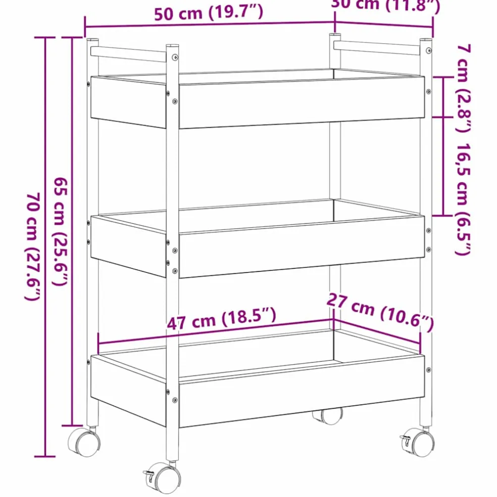 vidaXL Keuken Trolley Artisan Eiken 50 x 30 x 70 cm Bewerkt hout
