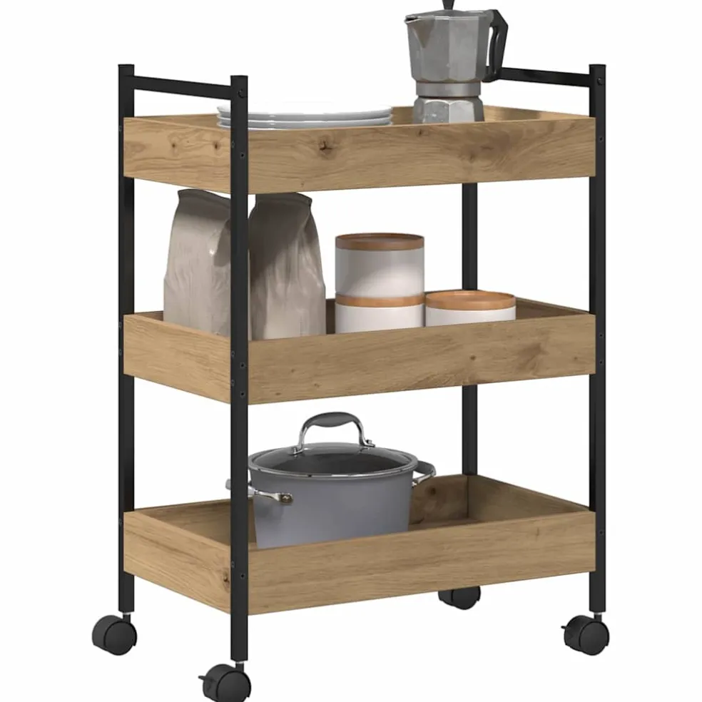 vidaXL Keuken Trolley Artisan Eiken 50 x 30 x 70 cm Bewerkt hout