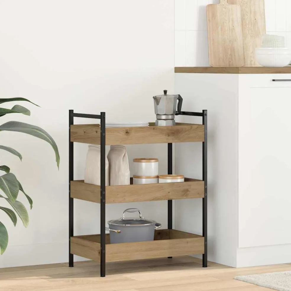 vidaXL Keuken Trolley Artisan Eiken 50 x 30 x 70 cm Bewerkt hout