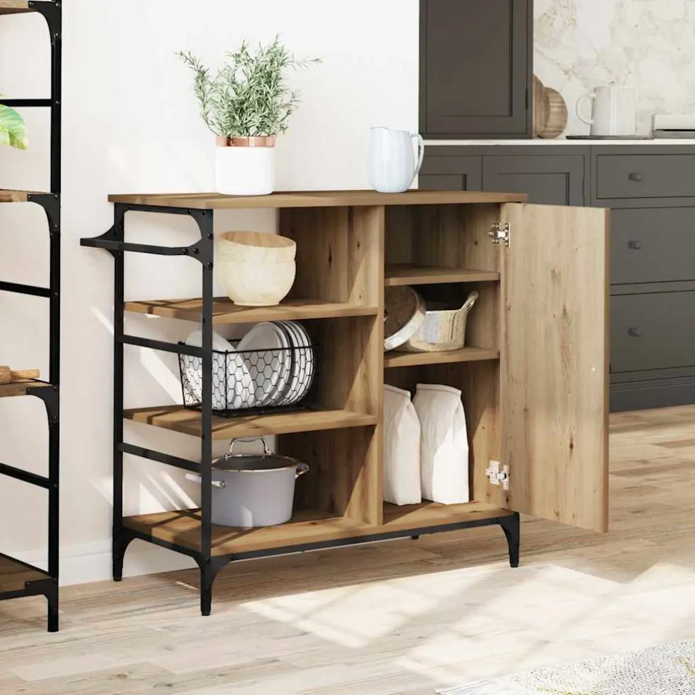 vidaXL Keuken Trolley Artisan Eiken 87.5 x 39 x 84.5 cm Bewerkt hout