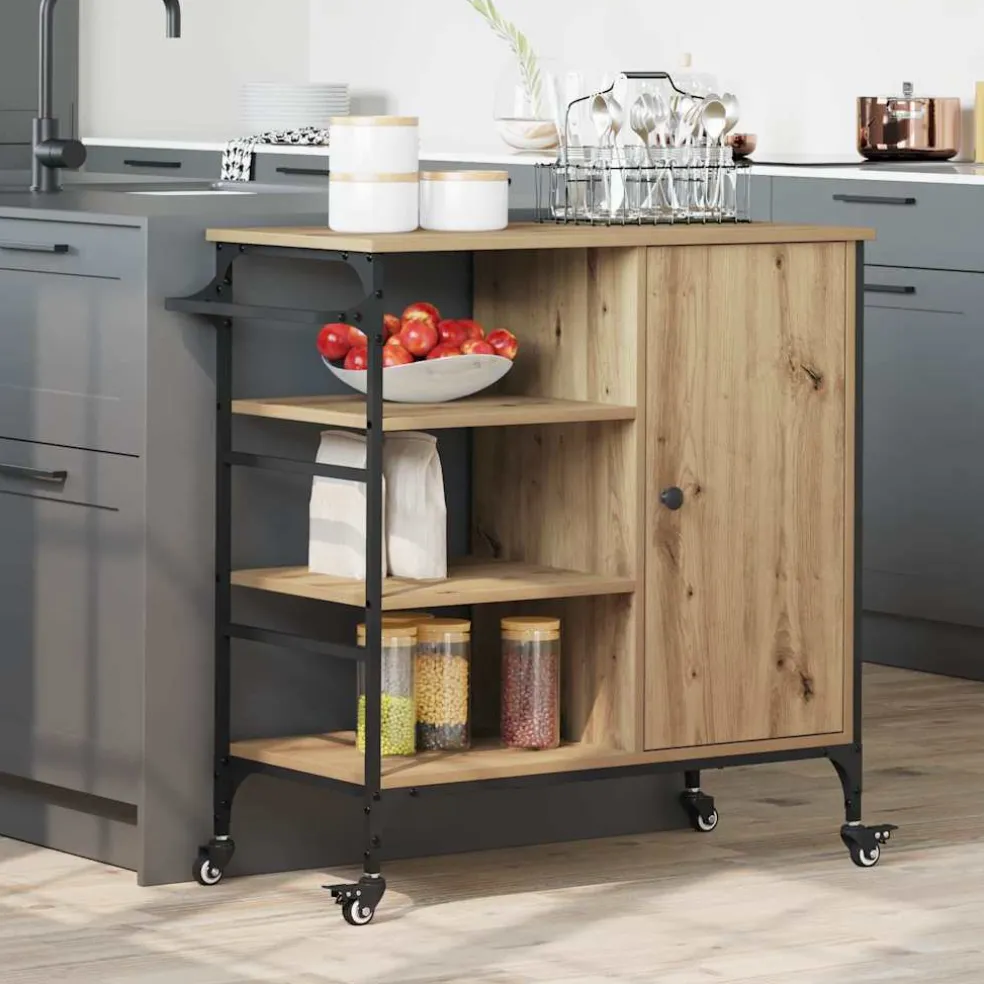 vidaXL Keuken Trolley Artisan Eiken 87.5 x 39 x 84.5 cm Bewerkt hout