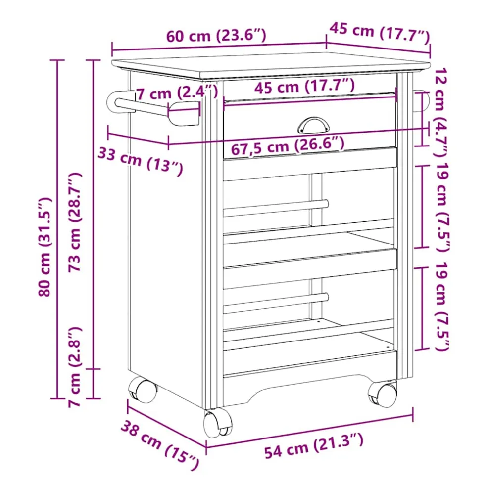 vidaXL Keukentrolley BODO 67,5x45x80 cm wit en bruin