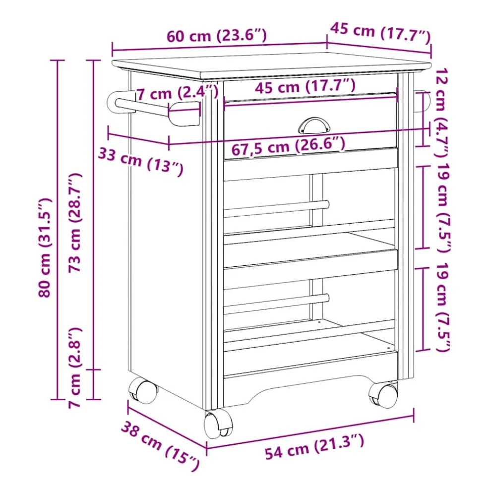 vidaXL Keukentrolley BODO 67,5x45x80 cm wit