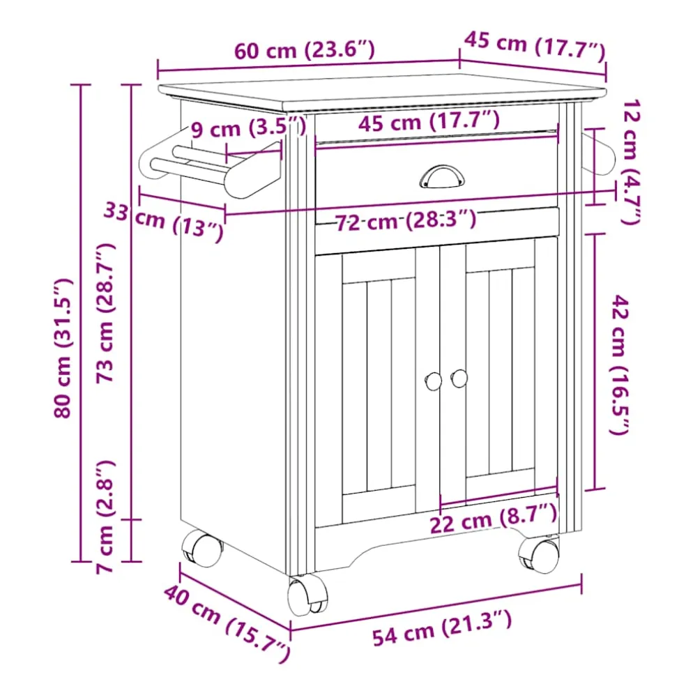 vidaXL Keukentrolley BODO 72x45x80 cm wit