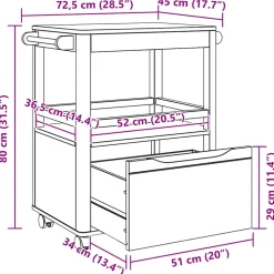 vidaXL Keuken Trolley FLORO Wit 72,5 x 45 x 80 cm Massief Vurenhout