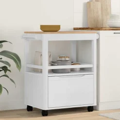 vidaXL Keuken Trolley FLORO Wit 72,5 x 45 x 80 cm Massief Vurenhout