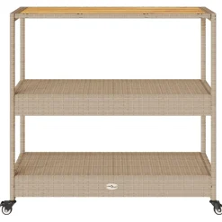 vidaXL Keukentrolley 3-laags poly rattan en massief acaciahout beige