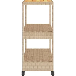 vidaXL Keukentrolley 3-laags poly rattan en massief acaciahout beige