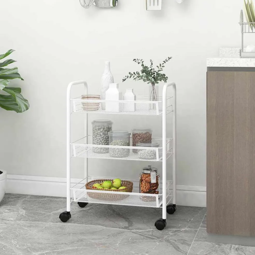 vidaXL Keukentrolley 3-laags 46x26x54 cm ijzer wit