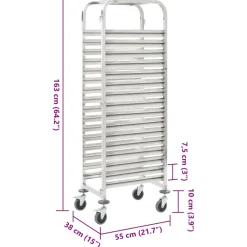 vidaXL Keukentrolley 16-laags 38x55x163 cm roestvrij staal