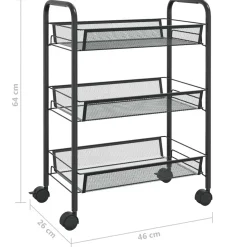 vidaXL Keukentrolley 3-laags 46x26x64 cm ijzer zwart