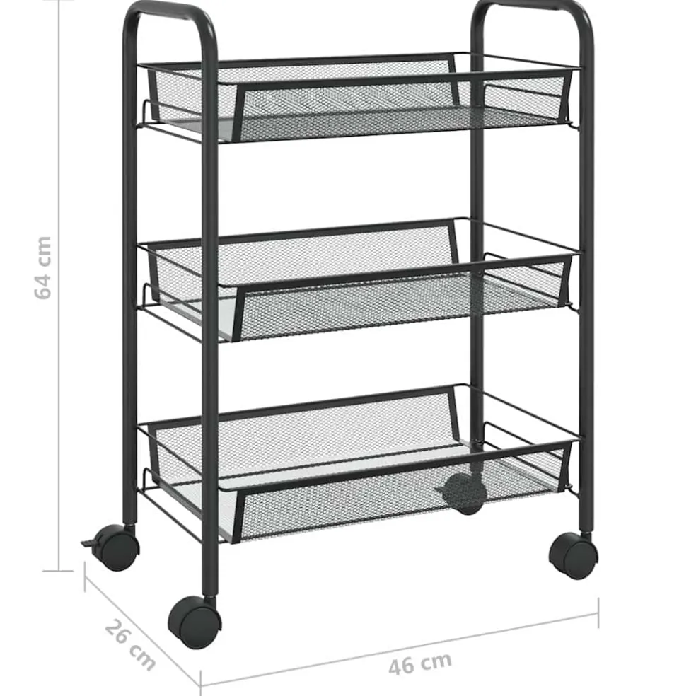 vidaXL Keukentrolley 3-laags 46x26x64 cm ijzer zwart