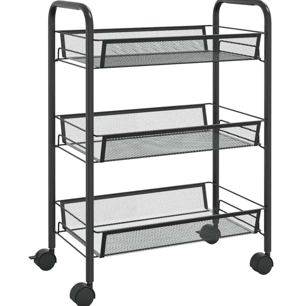 vidaXL Keukentrolley 3-laags 46x26x64 cm ijzer zwart