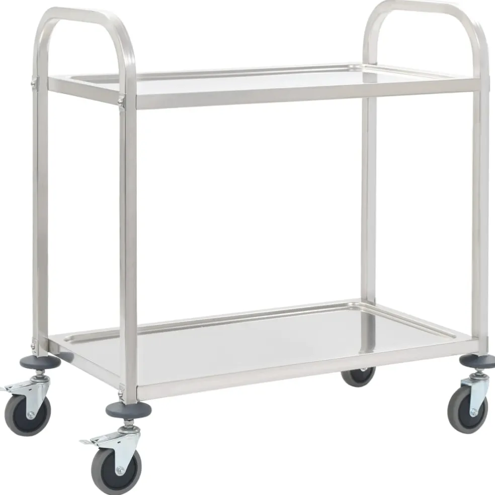 vidaXL Keukentrolley 2-laags 96,5x55x90 cm roestvrij staal