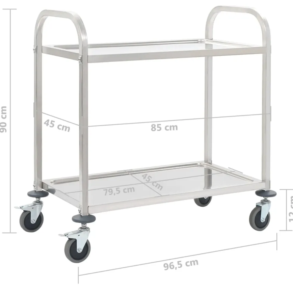 vidaXL Keukentrolley 2-laags 96,5x55x90 cm roestvrij staal