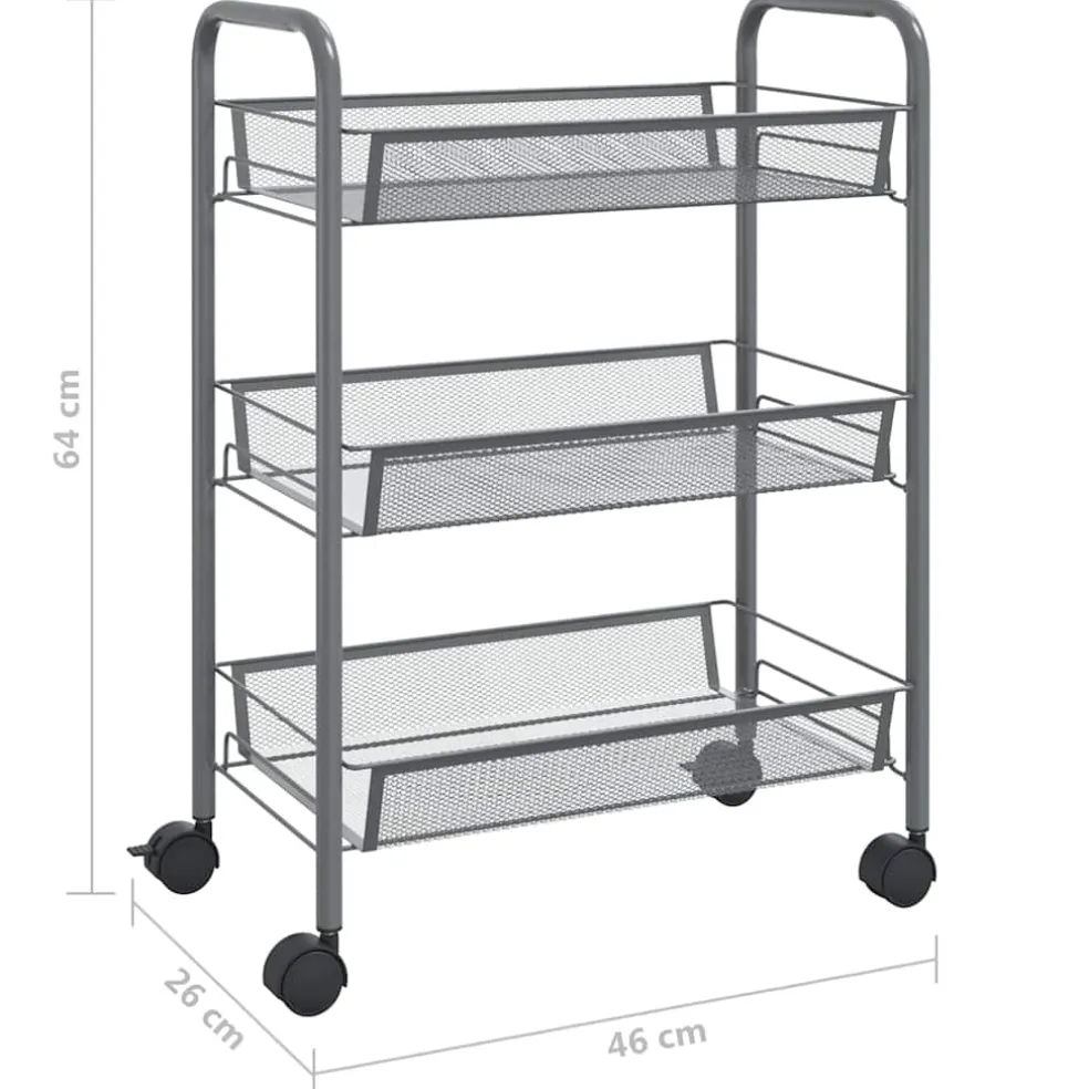 vidaXL Keukentrolley 3-laags 46x26x54 cm ijzer grijs