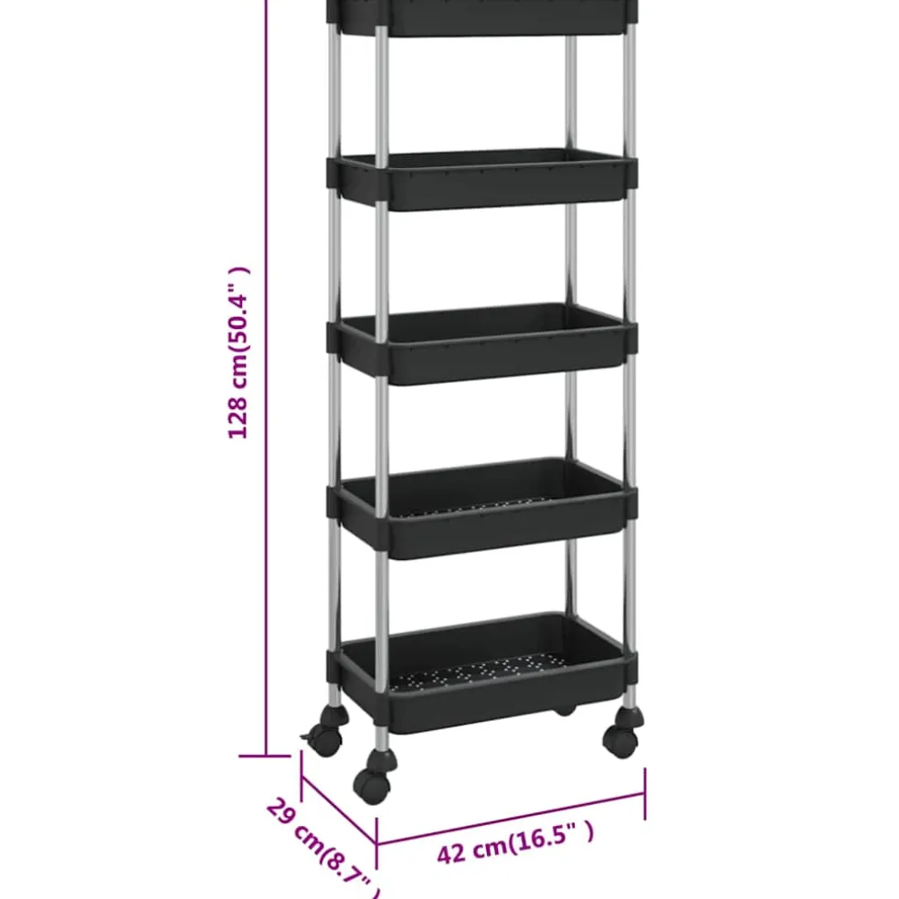 vidaXL Keukentrolley 5-laags 42x29x128 cm ijzer en ABS zwart