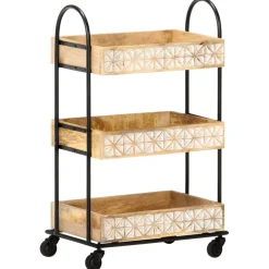vidaXL Keukentrolley 3-laags 46x30x76 cm massief mangohout