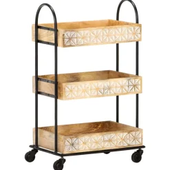 vidaXL Keukentrolley 3-laags 46x30x76 cm massief mangohout