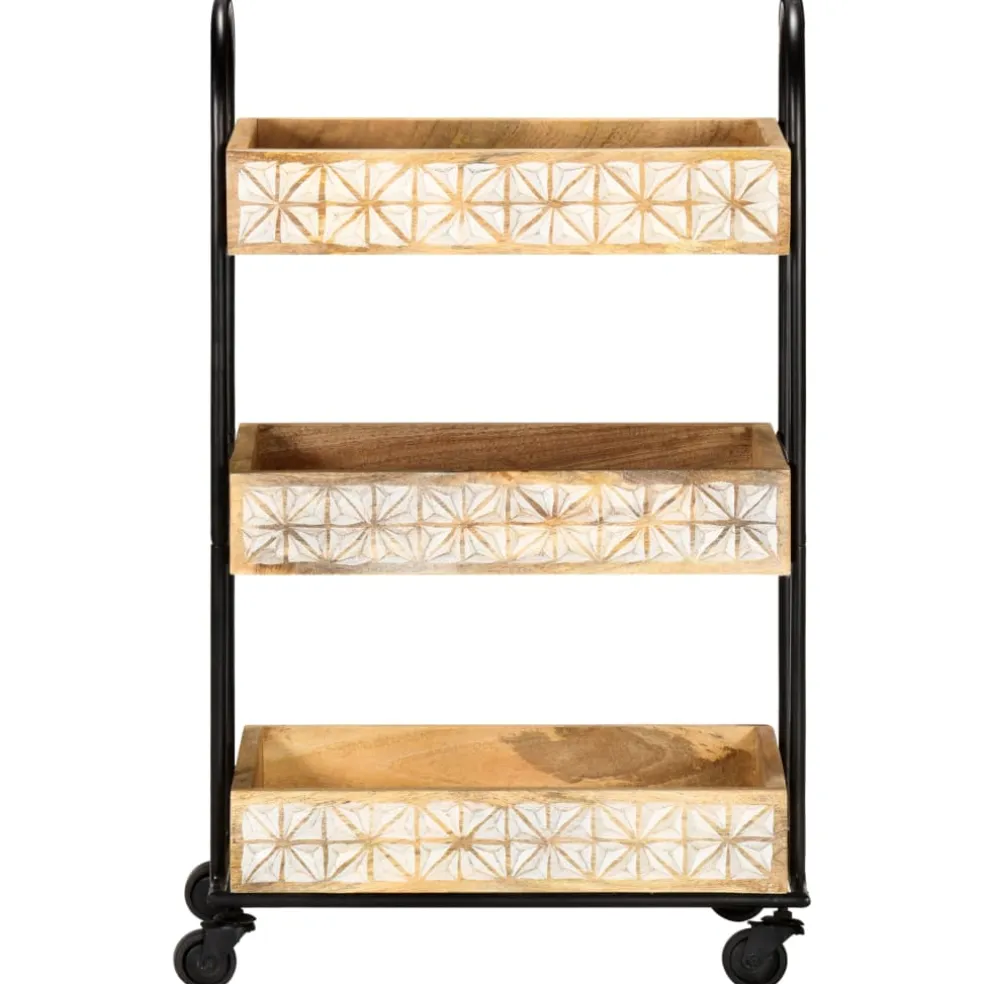 vidaXL Keukentrolley 3-laags 46x30x76 cm massief mangohout